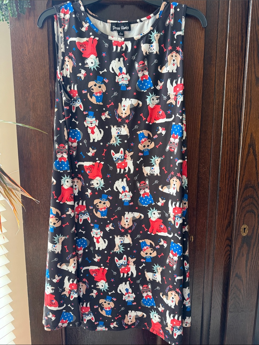 Dress Works Black Sleeveless Midi Dress with USA Patriotic Print